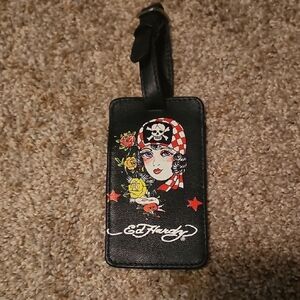 Ed Hardy Black Luggage Tag with Skull Design